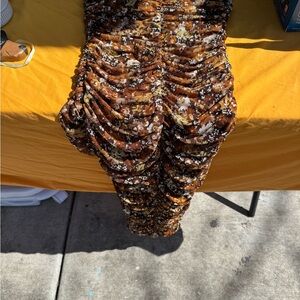 Fashion Nova Brown and Yellow Floral Maxi Dress